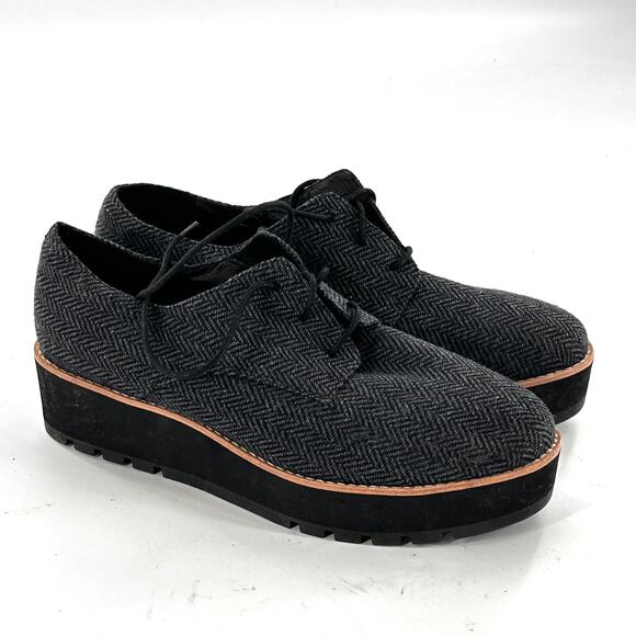 Eileen Fisher Eddy Mélange Herringbone Oxfords 5 NWOT Platform Gray Academia - Picture 3 of 8